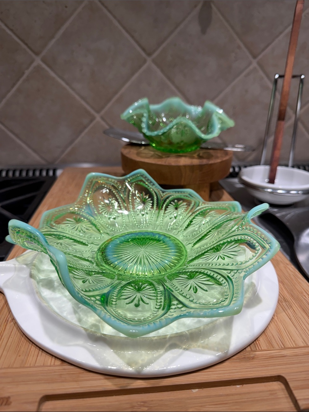 Set of 2 Ribbon Glass plate and Bowl set